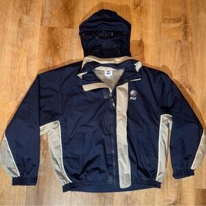 VTG AT&T 00s Bomber Jacket L Navy Blue Mesh Lined Ziper Windbreaker USA Anorak L